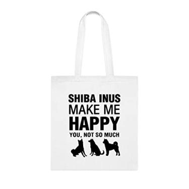 Imagem de Bolsa Shiba Inus Make Me Happy, presente para cachorro Shiba Inus, aniversário de cachorro Shiba Inus bolsa de ombro para cachorro Shiba Inus, bolsa reutilizável para cães Shiba Inus, Branco