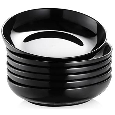 Imagem de Y YHY Tigelas de massa 1020 g, tigelas grandes para servir salada, tigelas de sopa rasa, tigelas de porcelana para macarrão, conjunto de 6, podem ser lavadas na lava-louças para micro-ondas, preto