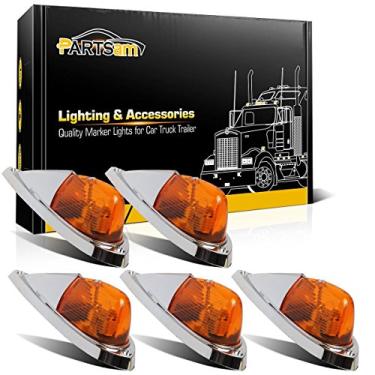 Imagem de Partsam 5x Marcadores de Cabine Âmbar Top Kit de Luzes de Corrida de Teto Universal Estilo Lágrima Cabine Light Compatível com Kenworth/Peterbilt/Freightliner/Mack/Western Star Caminhão Trailer