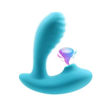 Imagem de Vibrador Feminino Dupla Estimulação Para Sucção Clitóris Com Controle Remoto Ponto G Brinquedo Sexual Erótico Zatla (Azul)