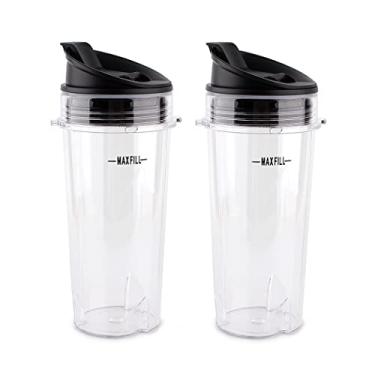 Imagem de Peças de substituição Anbige para liquidificador Ninja, copo de 473 ml com tampa para liquidificador Ninja Series BL770 BL660 BL810 QB3000 BL201 All Pro 4 Tab, Clear, 2 cups + 2 sip&seal lids