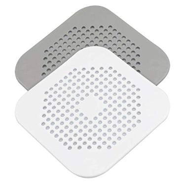Imagem de YIMSGO Coletor de cabelo para drenagem, 2 pacotes, capa de ralo para chuveiro/banheira, apanhador de cabelo de silicone para chuveiro, tampa de drenagem quadrada para banheira, cozinha, banheiro cinza/branco