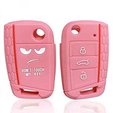 Imagem de YJADHU Capa de silicone para chave de carro, adequada para VW Volkswagen Polo Golf Passat Caddy T6 Tiguan Skoda A7 Octavia Assento Rápido Ibiza Leon Flip Ateca 2021, 1PC B rosa