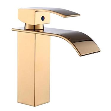 Imagem de Torneira Cascata Baixa com Misturador Monocomando Dourada de Bancada Belcca Tcb01d-bl