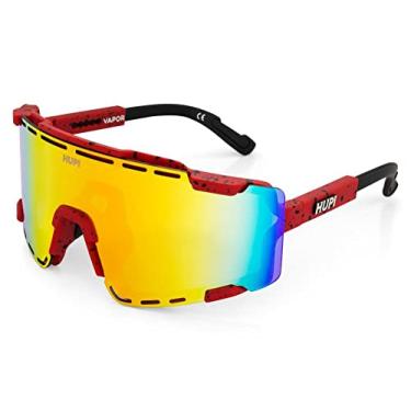 Imagem de Óculos de Sol Ciclismo Bike Corrida Hupi Vapor Vermelho e Preto Lente Espelhado com Estojo, Cor: Vermelho