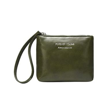 Imagem de Carteira feminina de couro para cartão de crédito mini carteira feminina mini clutch (verde, tamanho único)