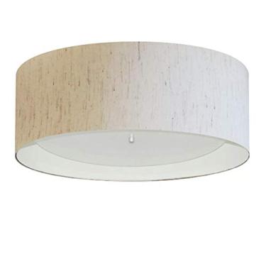 Imagem de Plafon Cilíndrico Cúpula em Duplo Tecido 60x25, Vivare Iluminação, Plafon3008 LLABR, Linho Bege/Branco, Grande