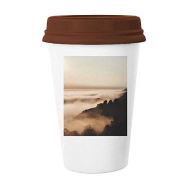 Imagem de Sunrise Sunset Mountain Fog Paisagem Céu Caneca Café Vidro Pottery Ceramic Cup Lid