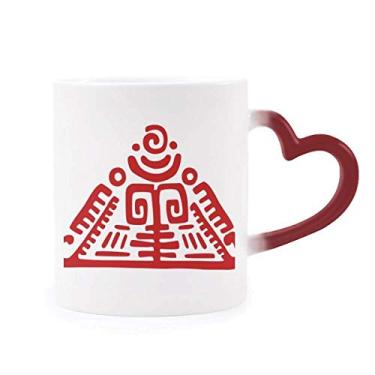 Imagem de Caneca Totems Pirâmide Mexicana Civilização Antiga Sensível ao Calor, Caneca de Grés Mudança de Cor Vermelha