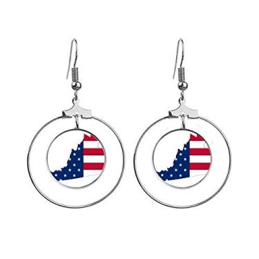 Imagem de Brincos pendentes em formato de bandeira com mapa de estrelas e listras da Virgínia EUA