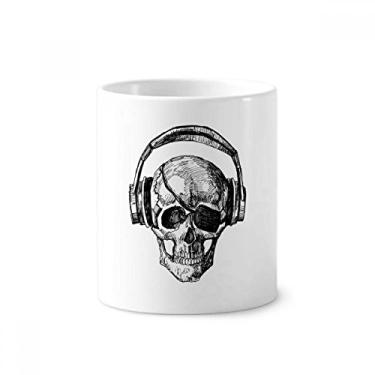 Imagem de Suporte de caneta de escova de dentes com estampa de música louca de caveira com suporte de cerâmica