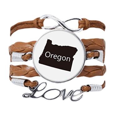 Imagem de DIYthinker Pulseira Oregon com mapa dos Estados Unidos da América e corrente de amor