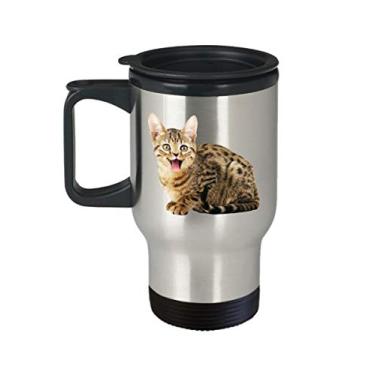 Imagem de Caneca de viagem de gato sorridente – Presente para amantes de gatos – Copo isolado de café de cacau quente divertido – Ideia de de Natal