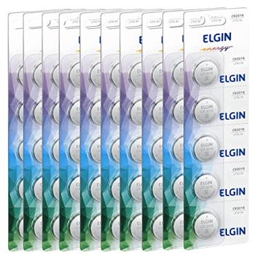 Imagem de 50 Baterias Pilhas Elgin CR2016 10 Cartelas C/ 5 Unidades