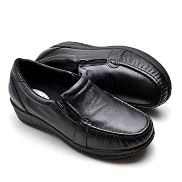 Imagem de Sapato Feminino Ortopédico Sapatenis Mocassim de Couro Legitimo com Ziper Anti Stress Calce Facil Macio Confortavel Leve (Preto, br_footwear_size_system, adult, numeric, numeric_42)