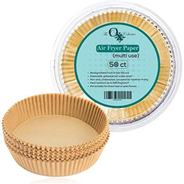 Imagem de Forro de papel descartável original para fritadeira a ar, forros de fritadeira antiaderentes, papel pergaminho para fritadeira a ar à prova de óleo, folhas de fritadeira a ar à prova d'água, pergaminho para assar assado (16 cm 50 peças)