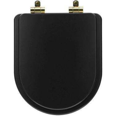 Imagem de Assento Sanitário Poliéster Soft Close Nexo Onix (Preto Fosco) para Vaso Roca com Ferragem Dourada