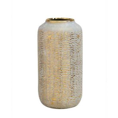 Imagem de Vaso De Ceramica Branco Com Dourado M - Btc