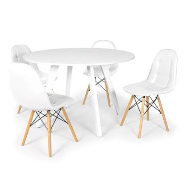 Imagem de Conjunto Mesa de Jantar Redonda Amanda Branca 120cm com 4 Cadeiras Eiffel Botonê - Branco