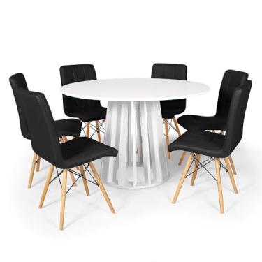 Imagem de Conjunto Mesa de Jantar Redonda Talia Branca 120cm com 6 Cadeiras Eiffel Gomos - Preto