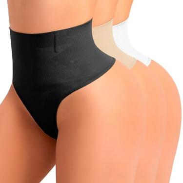 Imagem de Modelador de tanga com controle de barriga para mulheres calcinha cintura média alta cinta modeladora sem costura calcinha calcinha modelador corporal roupa íntima, Multicolorido, 3p, GG