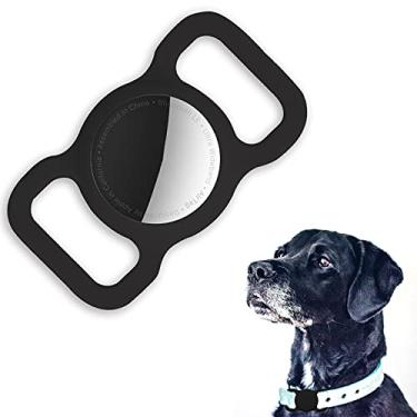 Imagem de Capa protetora compatível com Apple AirTag 2021, GPS rastreando coleira para cães e gatos, capa protetora leve de silicone macio antiarranhões antiperda (preta 1 unidade)