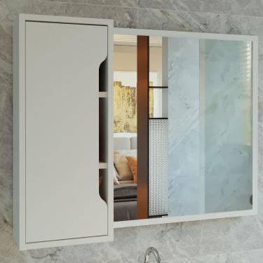 Imagem de Espelheira Para Banheiro 80x60cm 1 Porta Com 3 Nichos Bn3645 Tecnomobili Branco Branco