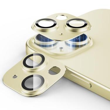 Imagem de KISMER Protetor de lente de câmera para iPhone 15 iPhone 15 Plus, pacote com 2, capa de câmera de vidro temperado 9H, capa fosca de liga de alumínio, capa resistente a arranhões, amarela