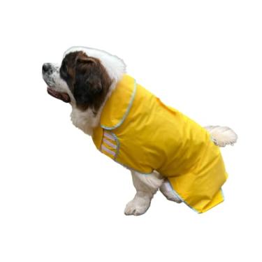 Imagem de Casacos de chuva para cães grandes extra grandes da HugeHounds para cães grandes – Casaco de chuva para cães amarelos GG com capuz – impermeável – Inclui uma bolsa de transporte