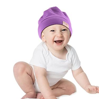Imagem de Greatremy Gorro infantil de cetim sedoso forrado touca de dormir com faixa elástica ajustável chapéu de algodão para bebês meninas meninos e crianças dormindo cabelo natural encaracolado roxo brilhante