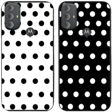 Imagem de 2 peças preto branco bolinhas impressas TPU gel silicone capa de telefone traseira para Motorola Moto todas as séries (Moto G Power 2022)