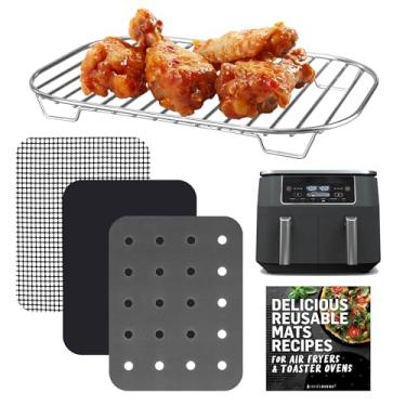 Imagem de Acessórios para fritadeira Ninja Air Fryer 2 Basket 8 QT DZ201 & 10 QT DZ401, folhas reutilizáveis forros e rack para Foodi Dual Zone Double Airfryer, conjunto de acessórios de cozinha com livro de receitas da Foodi INFRAOVENS