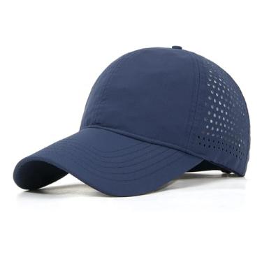 Imagem de QOHNK Boné de beisebol de cabeça grande para homens e mulheres verão básico uso diário respirável boné de malha ultraleve, Azul marinho, M