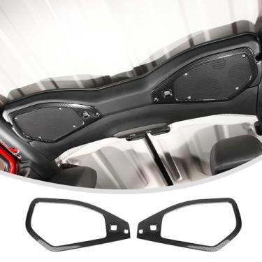 Imagem de Linskip Acabamento da capa do alto-falante de áudio compatível com Jeep Wrangler JL 4XE 2024 e Gladiator JT Sport Rubicon Sahara Willys Mojave, capas de alto-falante de teto, acessórios interiores (fibra de carbono preto)