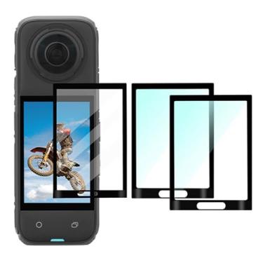 Imagem de Generic 2 conjuntos de películas de tela temperadas anti-arranhões compatíveis com Insta360 X4, películas protetoras de tela de vidro temperado para acessórios de câmera de ação Insta 360 X4, preto +
