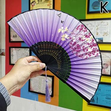 Imagem de YQHWLKJ Ventilador dobrável com padrão de flores clássicas de cerejeira ventiladores portáteis para presentes e decoração de parede