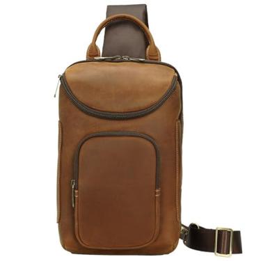 Imagem de Bolsa mensageiro masculina de couro legítimo, bolsa de ombro, viagem, negócios, caminhadas, uso diário, a