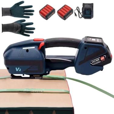 Imagem de Máquina De Cintar Elétrica Portátil Com Tela LCD | Ferramenta De Bandagem Para Embalagens De Paletes De Plástico - Tensão/Tempo Ajustável + 2×4000mah, Bateria Recarregável + Tempo De Trabalho De 8H