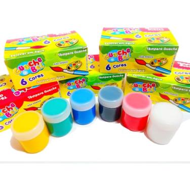 Imagem de 10 Cx Tinta Guache Tempera 6 Cores Pintura Desenhos Aquarela Infantil Kit Lembrancinha Festa Aniversario