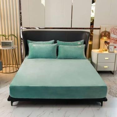 Imagem de Lençol de veludo macio com faixas elásticas, capas de colchão ajustáveis antiderrapantes para cama individual, casal, king size, 160 x 200 cm, verde, 120 x 200 cm