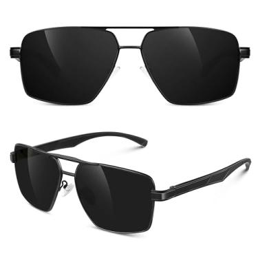 Imagem de WEAROYO Óculos de sol polarizados, masculinos, femininos, armação de liga Al-Mg, dobradiças de mola, estilo piloto, militar, proteção UV400 para dirigir, Armação quadrada preta/lente cinza (não
