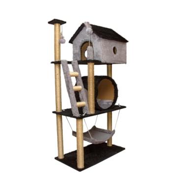 Imagem de Arranhador Casa para Gatos 3 andares com Rede e Túnel Grande Cat (Lunar Black)