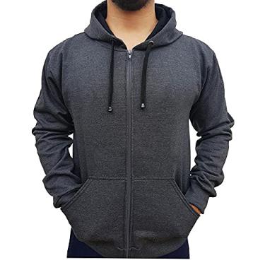 Imagem de Moletom com Zíper Blusa de Frio Fechado Flanelado Moleton Com Capuz Blusão Casaco de Algodão Unissex Feminino Masculino Liso Sem Estampa (Chumbo, M)
