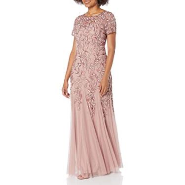 Imagem de Adrianna Papell Vestido feminino com contas florais, Ouro rosa, 40