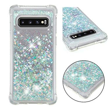 Imagem de LEMAXELERS Compatível com Galaxy S10, capa transparente com glitter brilhante flutuante areia movediça à prova de choque capa protetora de silicone macio TPU para Samsung Galaxy S10. YBL Love Silver