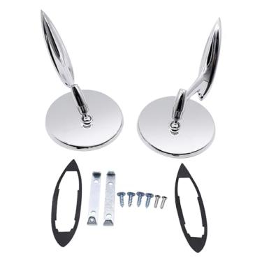 Imagem de Prefer Warehouse Par de gravata borboleta redonda cromada externa espelhos retrovisores base nervurada esquerda e direita compatível com Chevy Bel Air Biscayne Impala Corvair Chevelle El Camino Nova