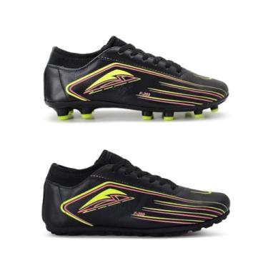 Imagem de Kit Dois Pares Chuteira Botinha Couro Legitimo Preto Society Campo Gramado Sola Colada Costurada (Preto, BR, Adulto, Numérico, 43)
