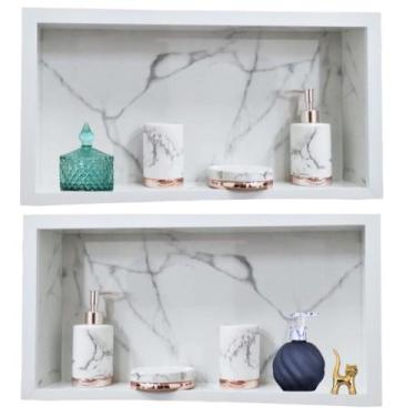 Imagem de Kit 2 Nichos Para Banheiro Em Porcelanato 60x30x10 cm - PHZ, Calacata