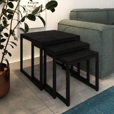 Imagem de Mesa Lateral Industrial Trio Isabella Preto  e Tampo Preto - IRON WOOD