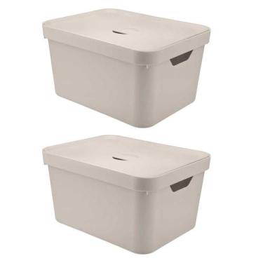 Imagem de 2x Caixa Plastica Multiuso 32L Organizadora OU Cube Bege